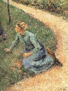 Camille Pissarro Peasant woman sitting on the side of the road oil on canvas